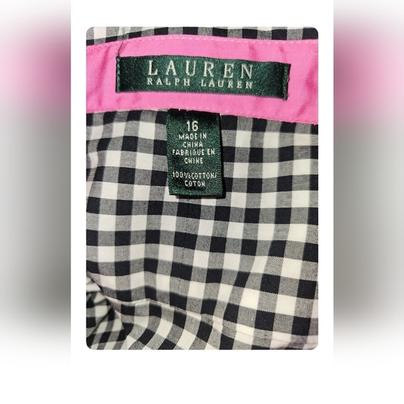 Lauren Ralph Lauren Plus Size 16 Gingham Pink Detail Baby doll Button up Blouse - Picture 5 of 10